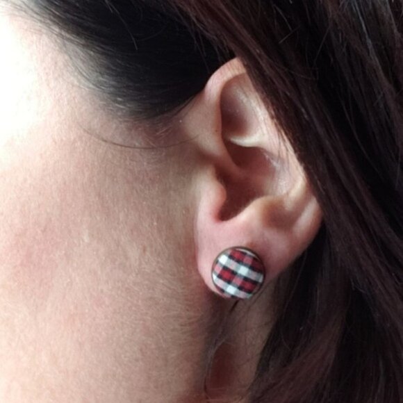 New Handmade | Upcycled Stripe Stud Earrings - Picture 4 of 4
